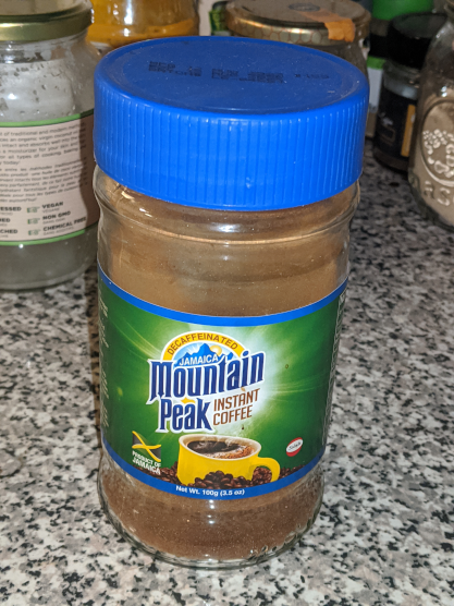 bottle of Mountain Peak instant coffee